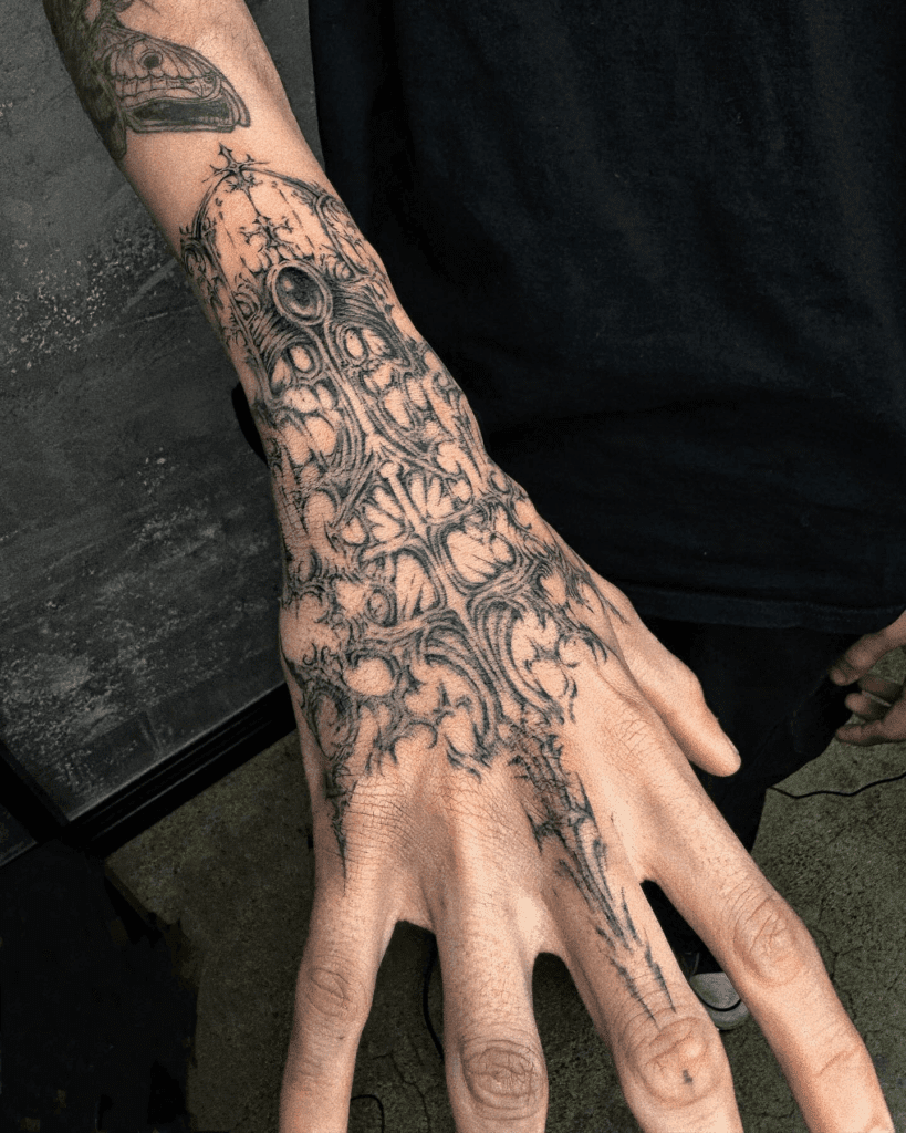 Cyber sigilism hand tattoo