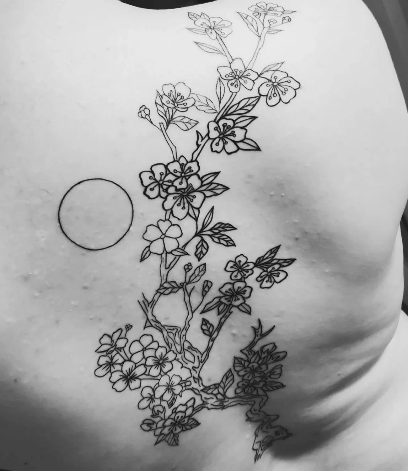 Cherry Blossom Spine Tattoo