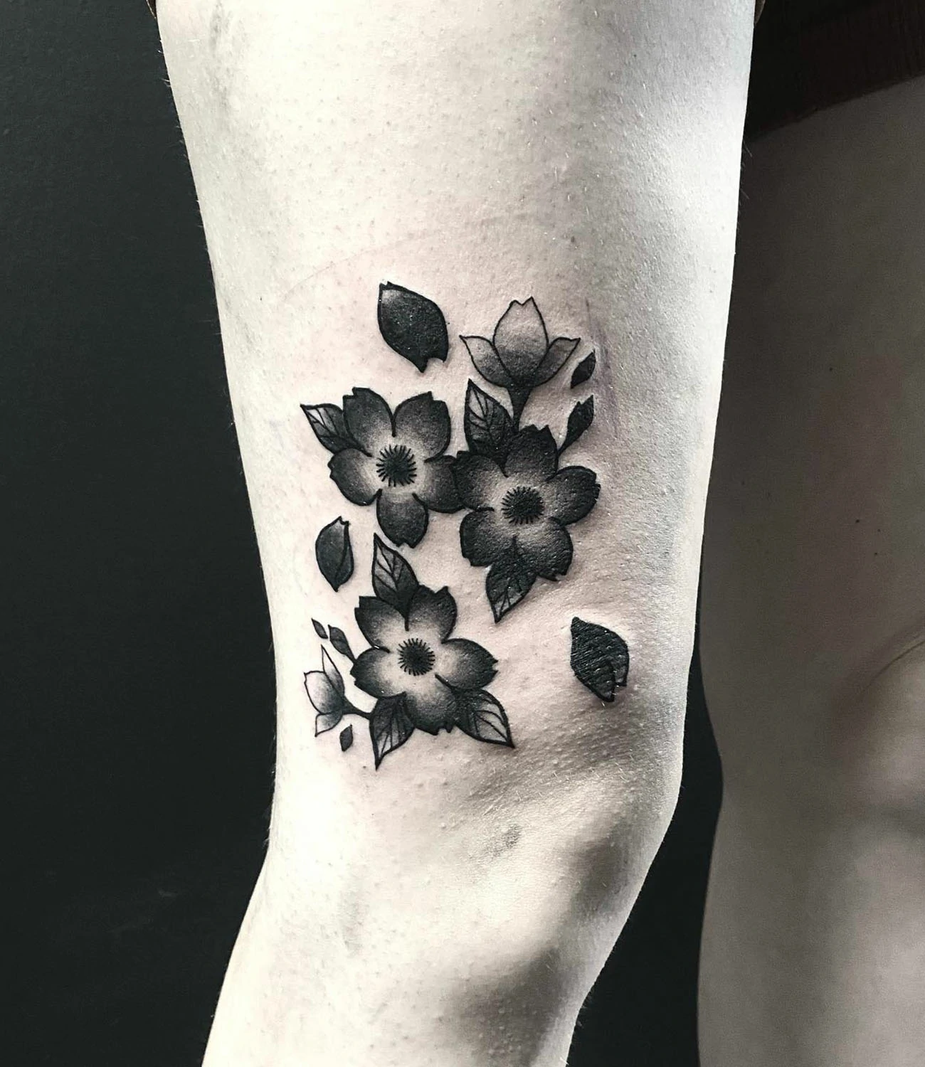 Cherry Blossom Tattoo on Thigh