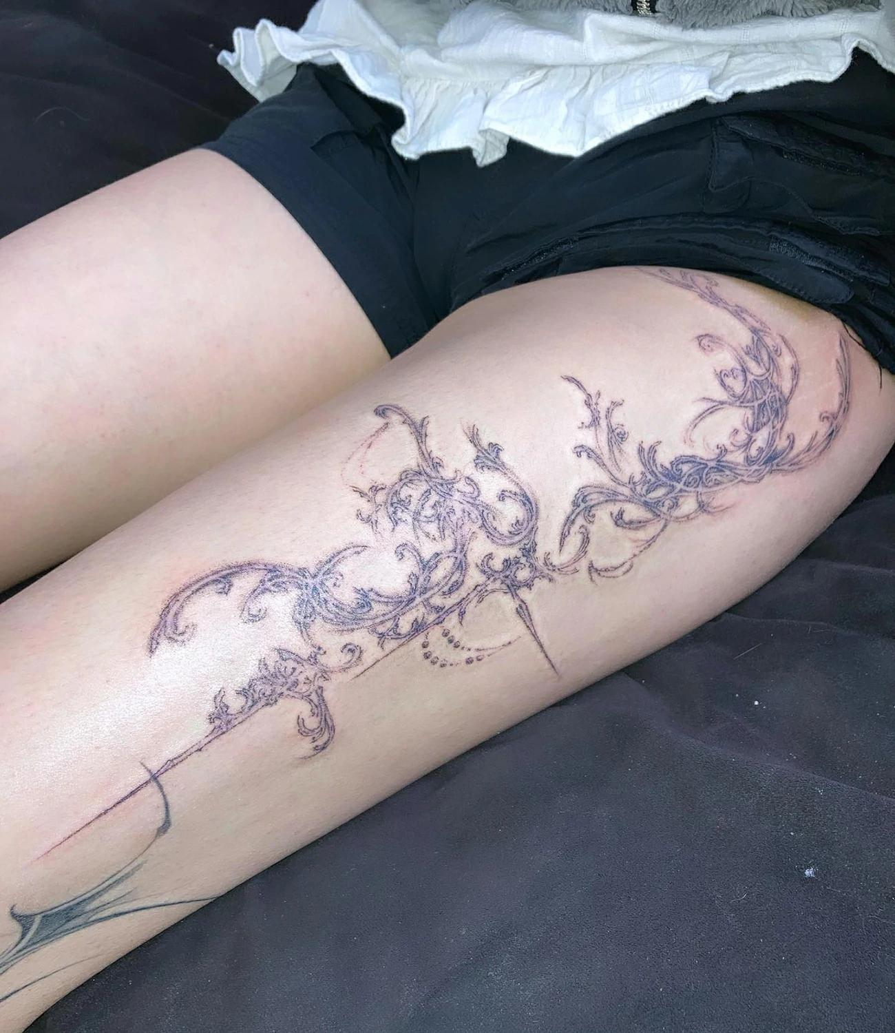 Cyber sigilism leg tattoos