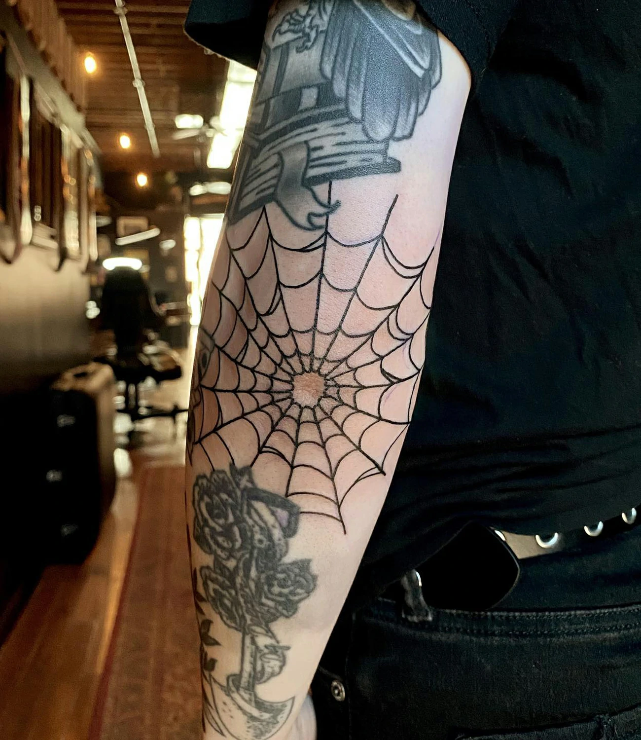 Tattoo spider web elbow