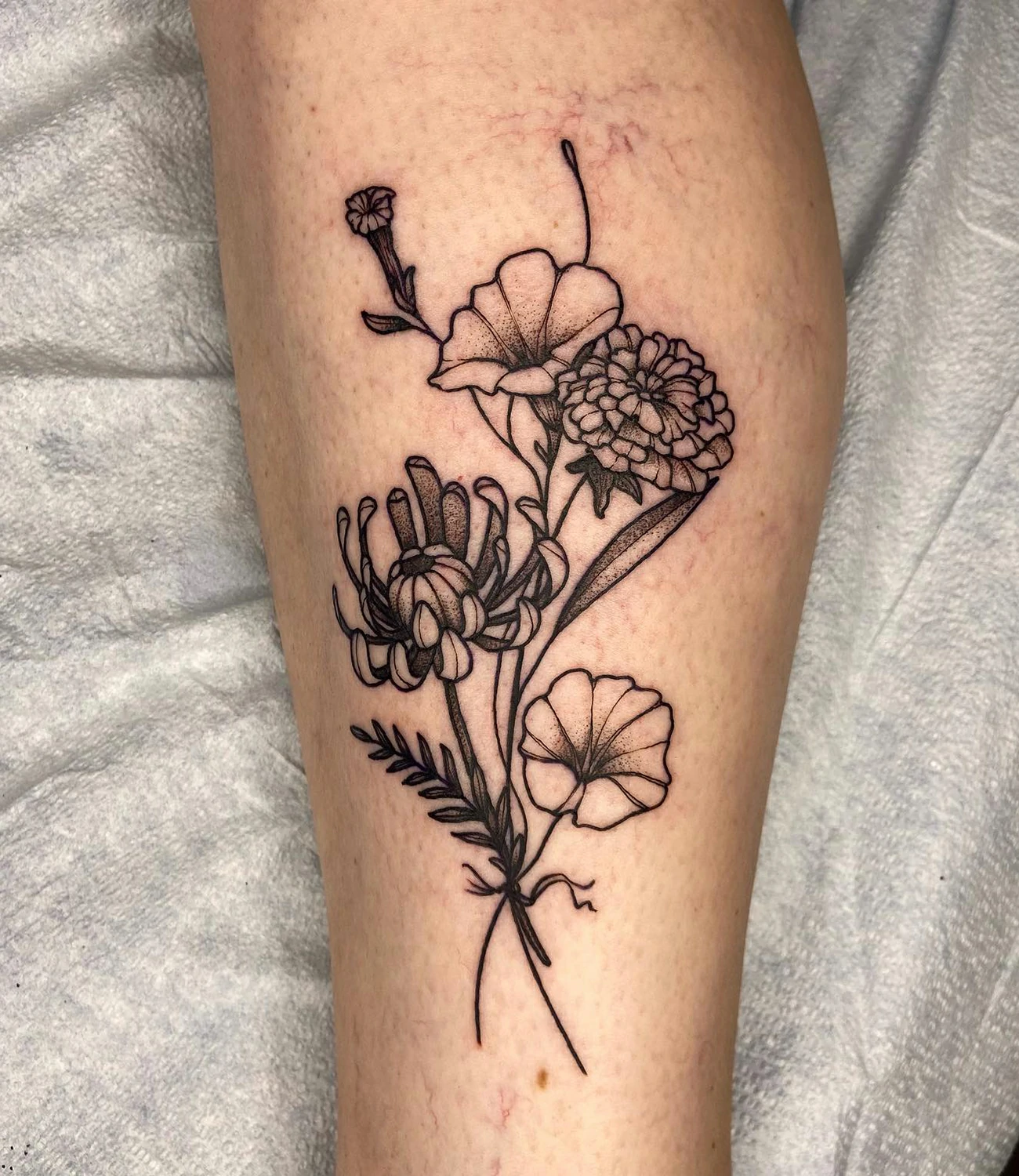 Marigold and Chrysanthemum Tattoo #chrysanthemumtattoo