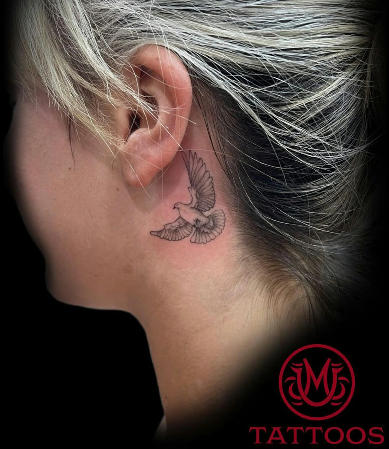 Dove Behind Ear Tattoo