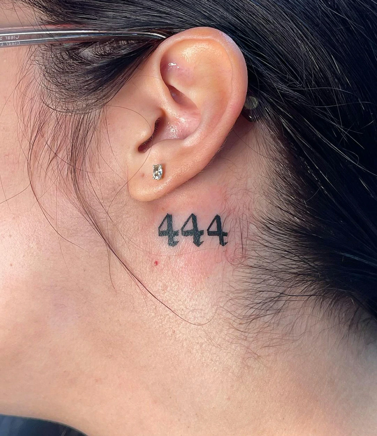 444 Tattoo Behind the Ear