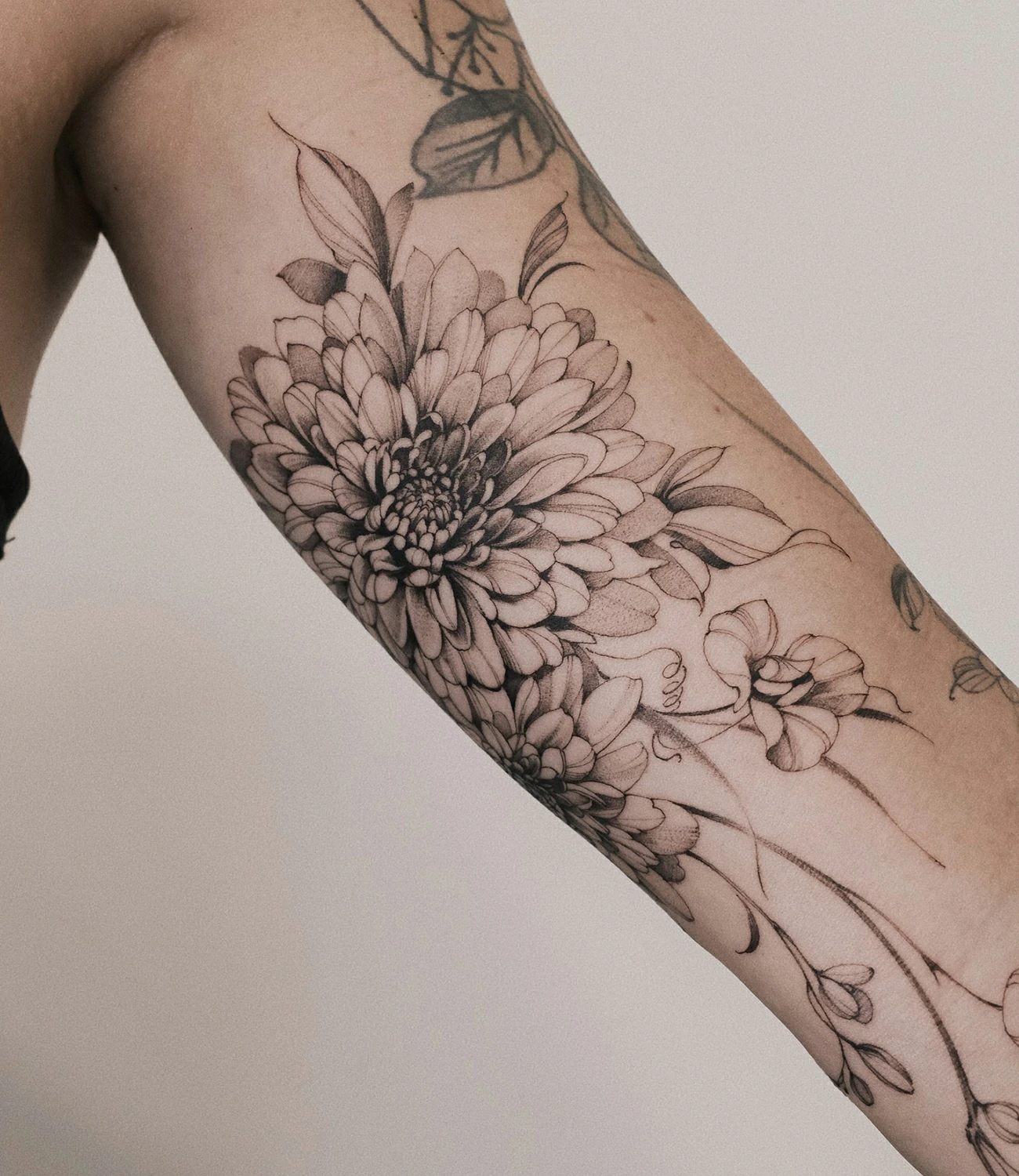 Chrysanthemum Tattoo Black and White #chrysanthemumtattoo