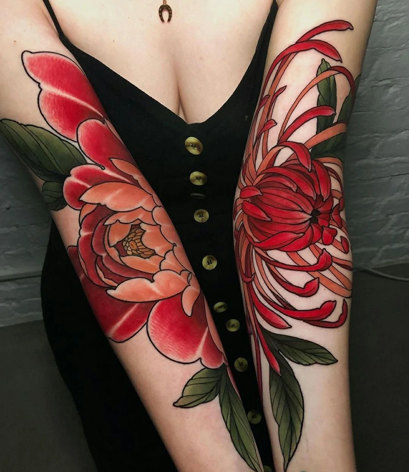 Chrysanthemum and Peony Tattoo
