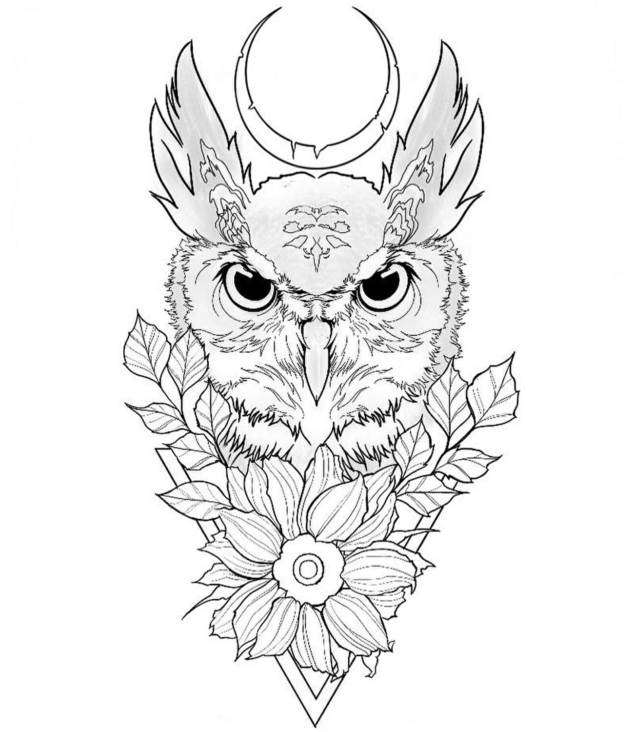 Outline Owl Tattoo Drawing