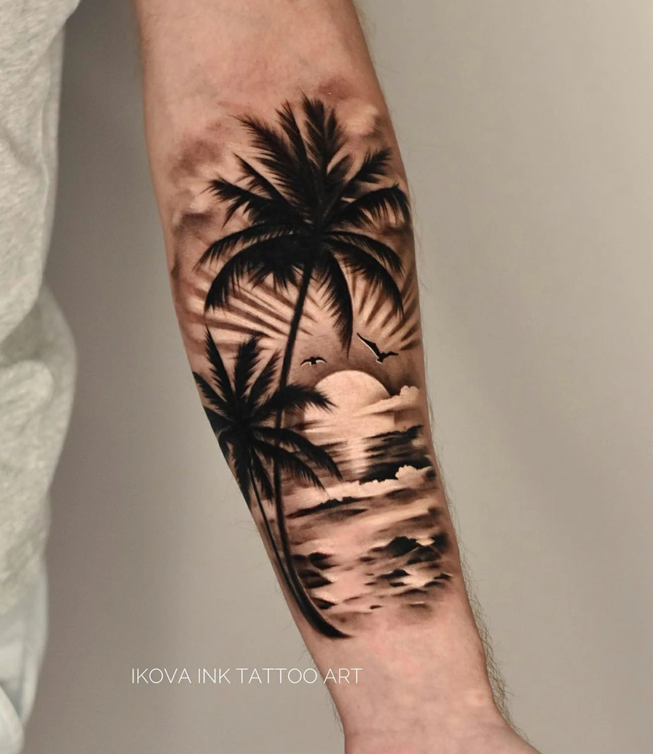 Palm Tree Tattoo with Sunset