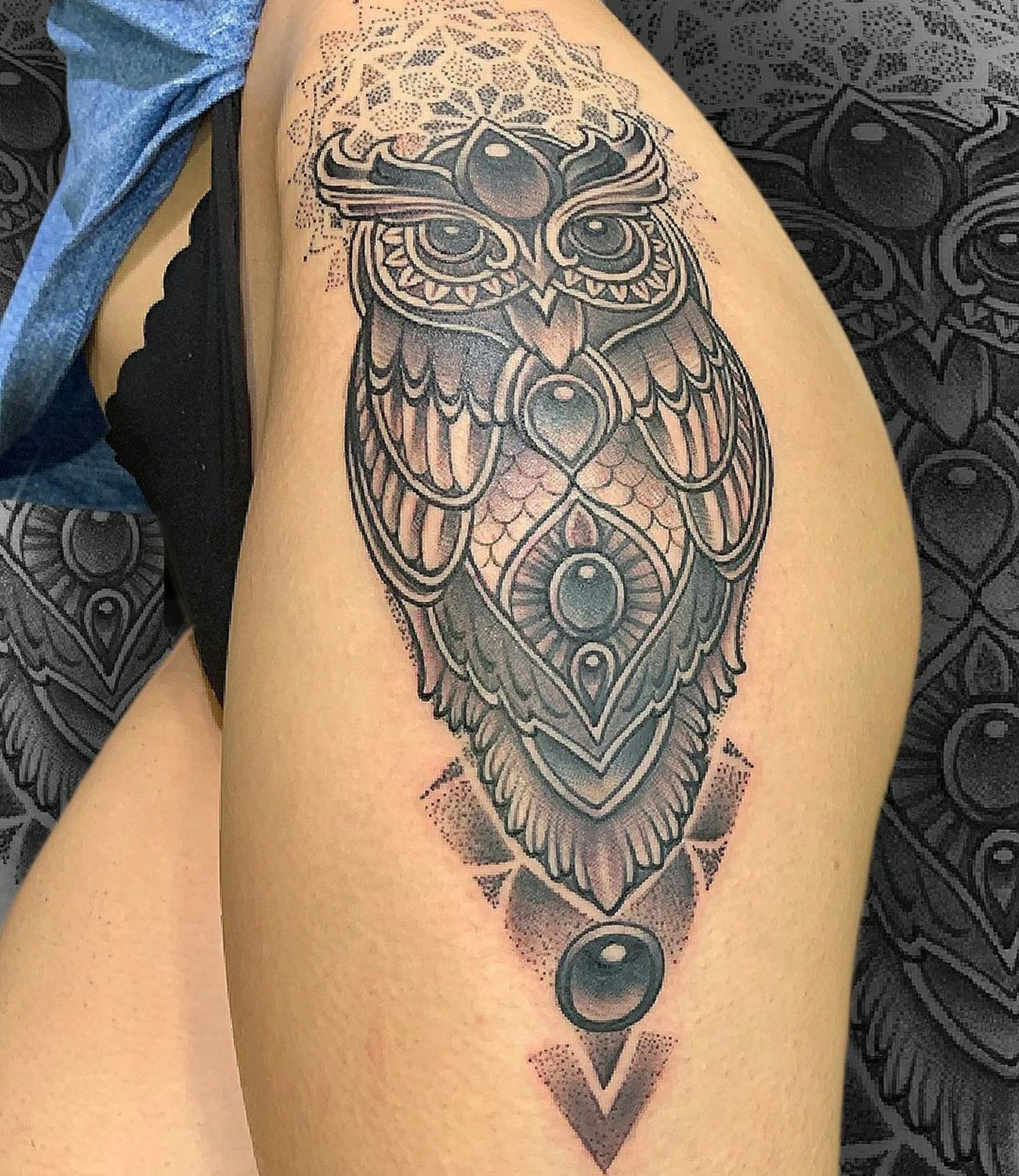 Owl Thigh Tattoo