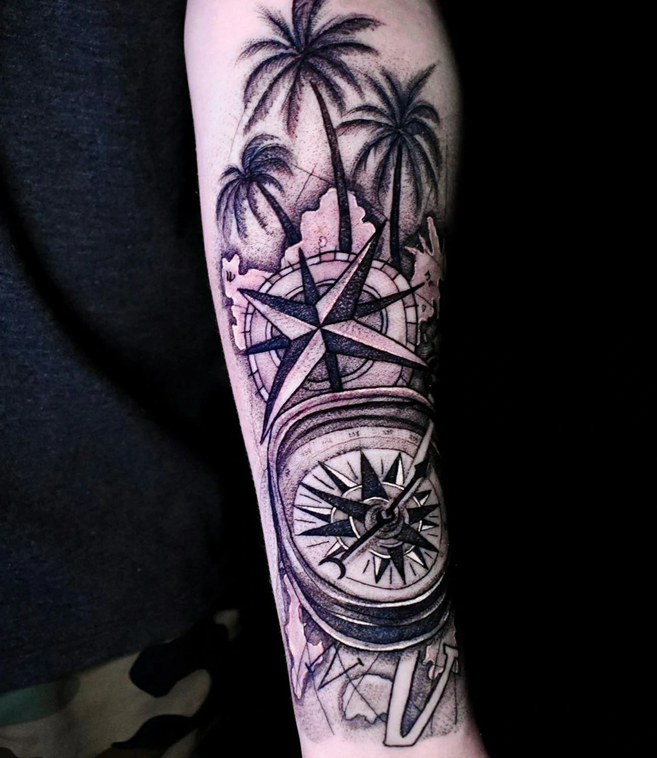 Half-Sleeve Palm Tree Forearm Tattoo