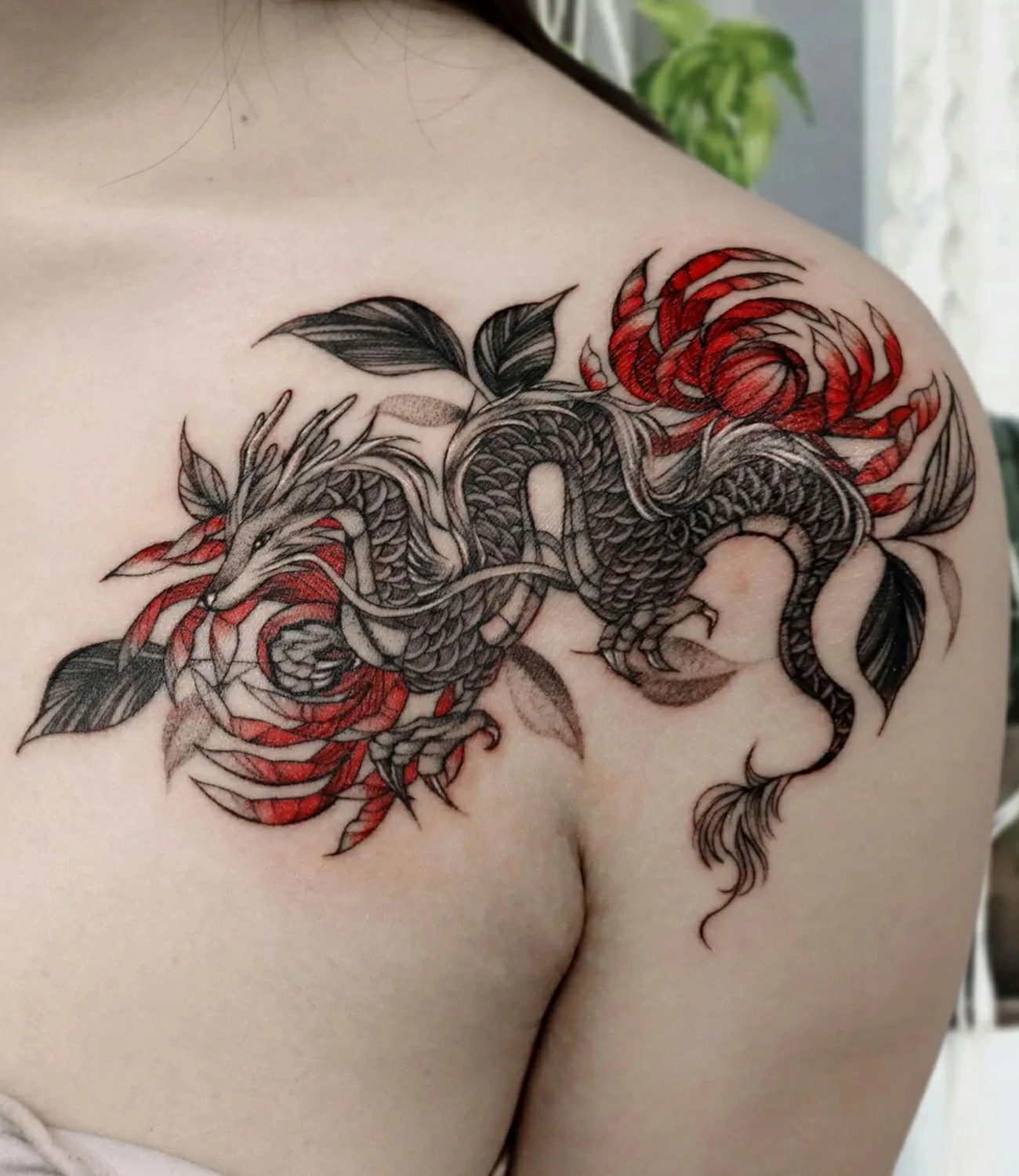Chrysanthemum and Dragon Tattoo #chrysanthemumtattoo