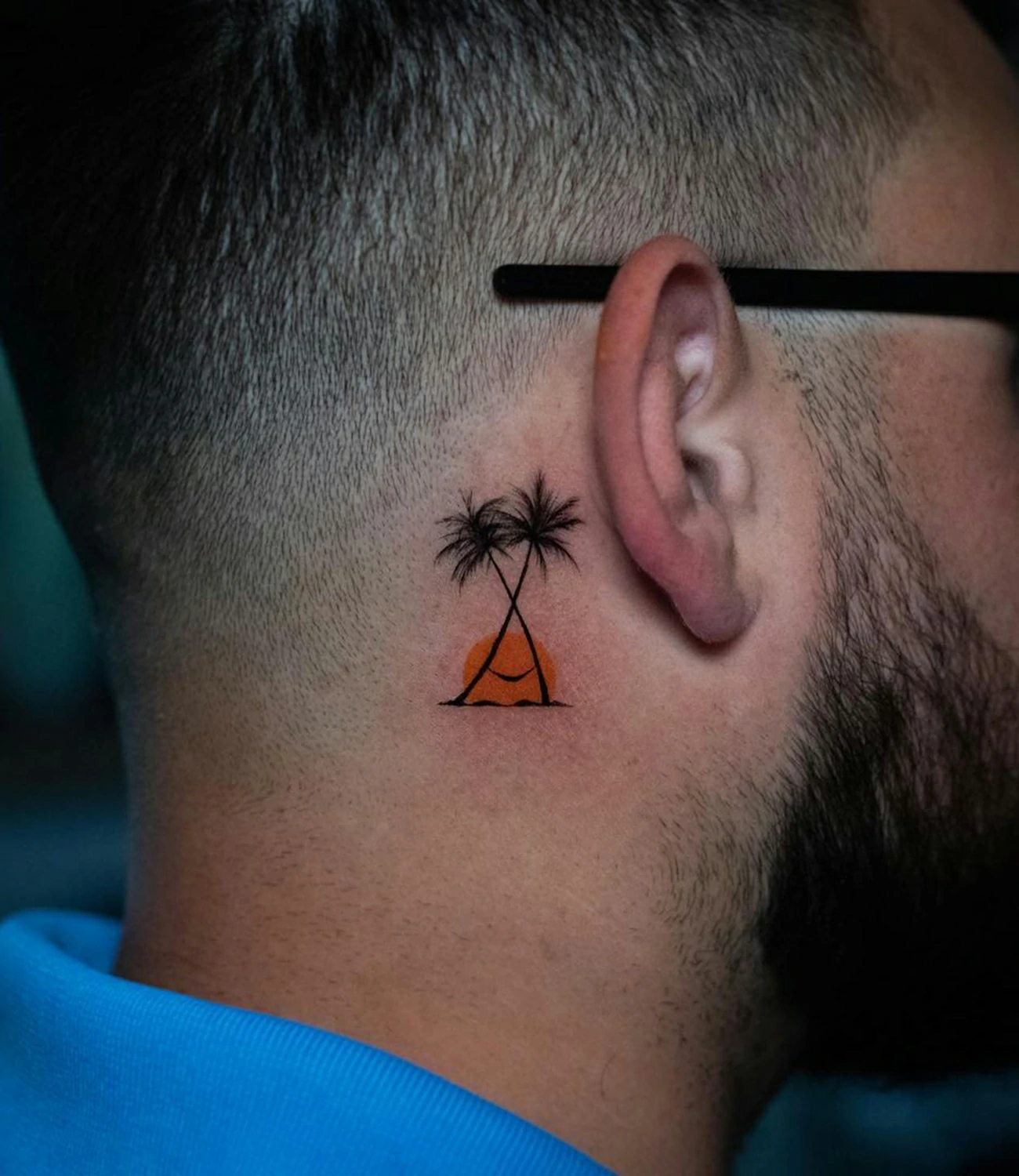 Palm Tree Tattoo Behind Ear