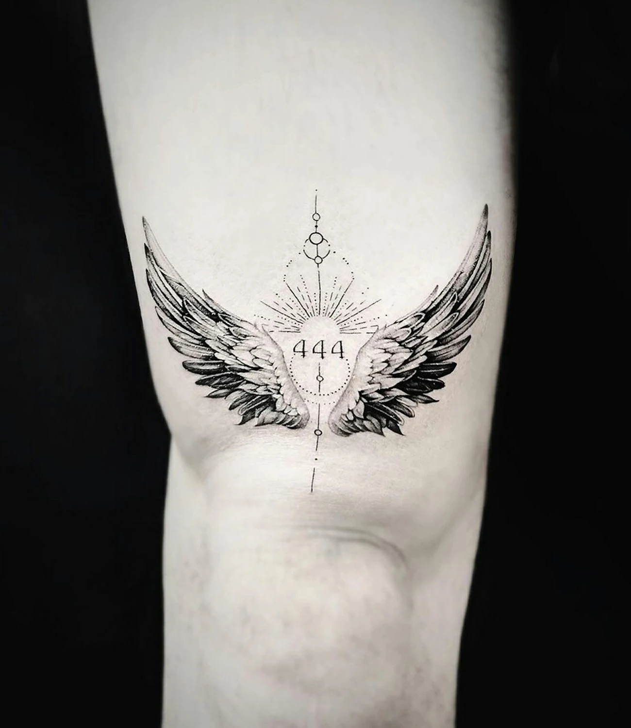 444 with Angel Wings Tattoo