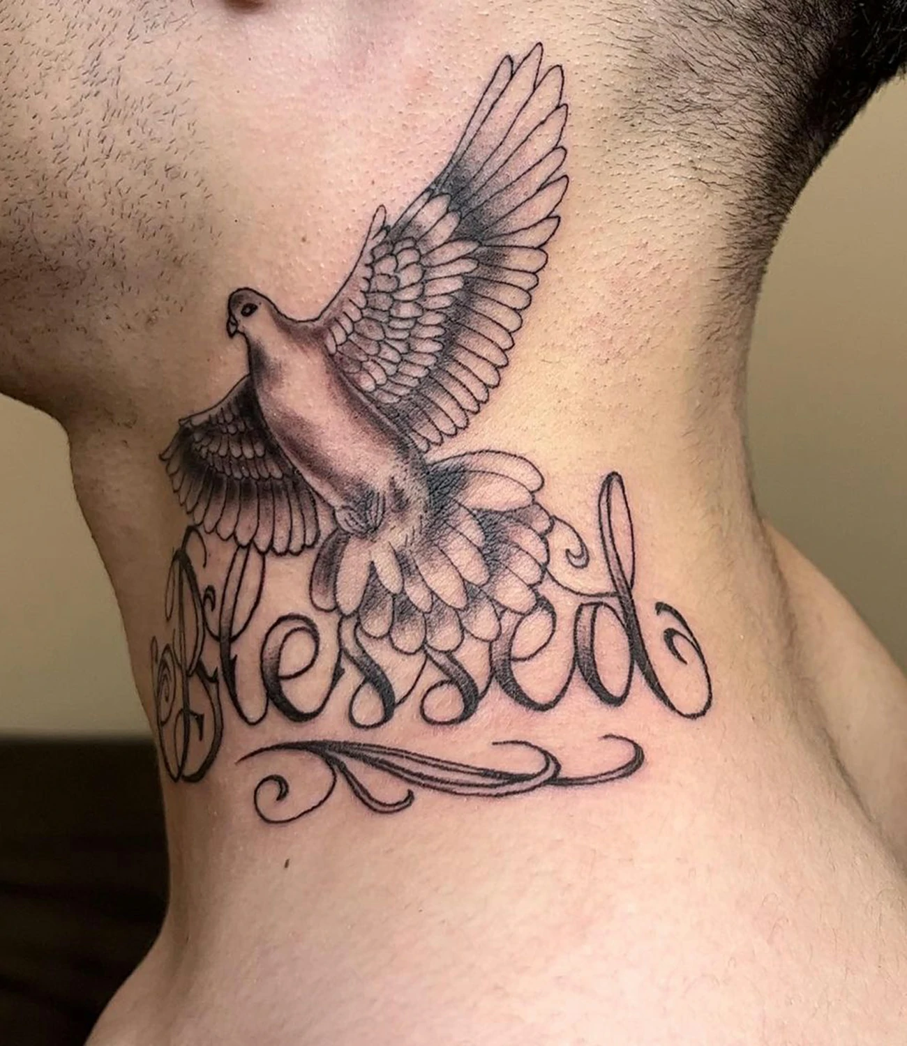 Blessed Dove Neck Tattoo