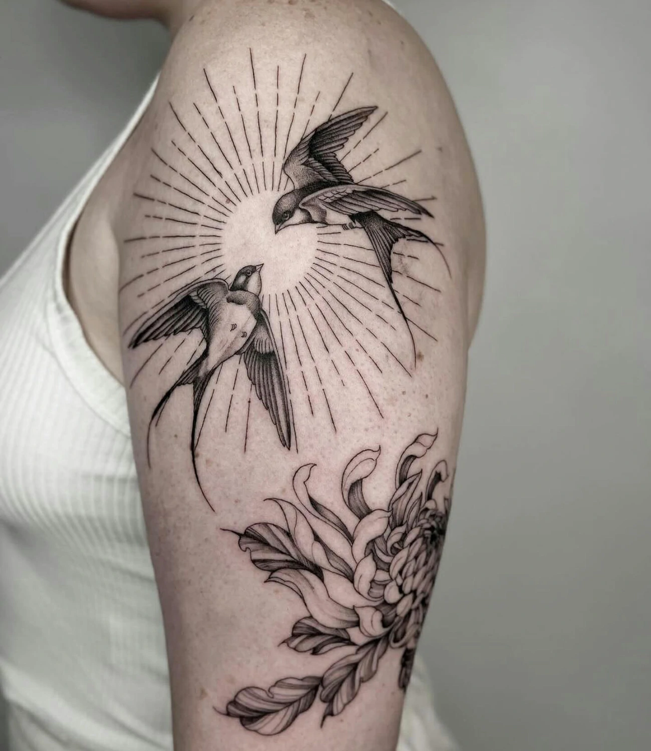 Chrysanthemum and Bird Tattoo #chrysanthemumtattoo
