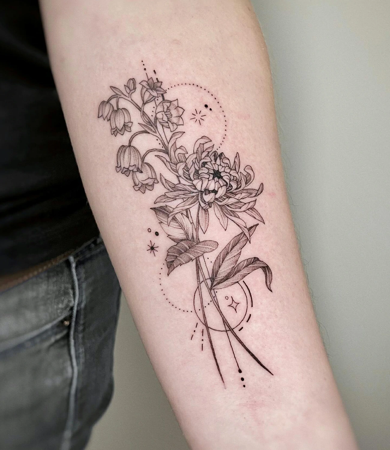 Chrysanthemum and Lily of the Valley Tattoo #chrysanthemumtattoo