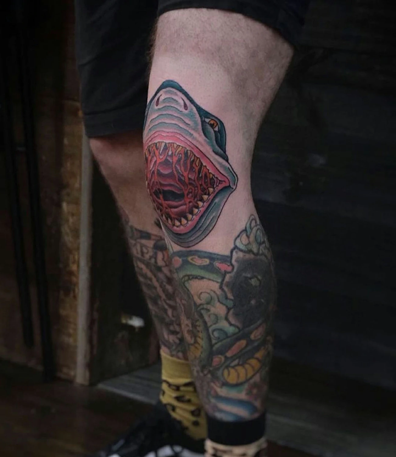 Shark Jaw Knee Tattoo