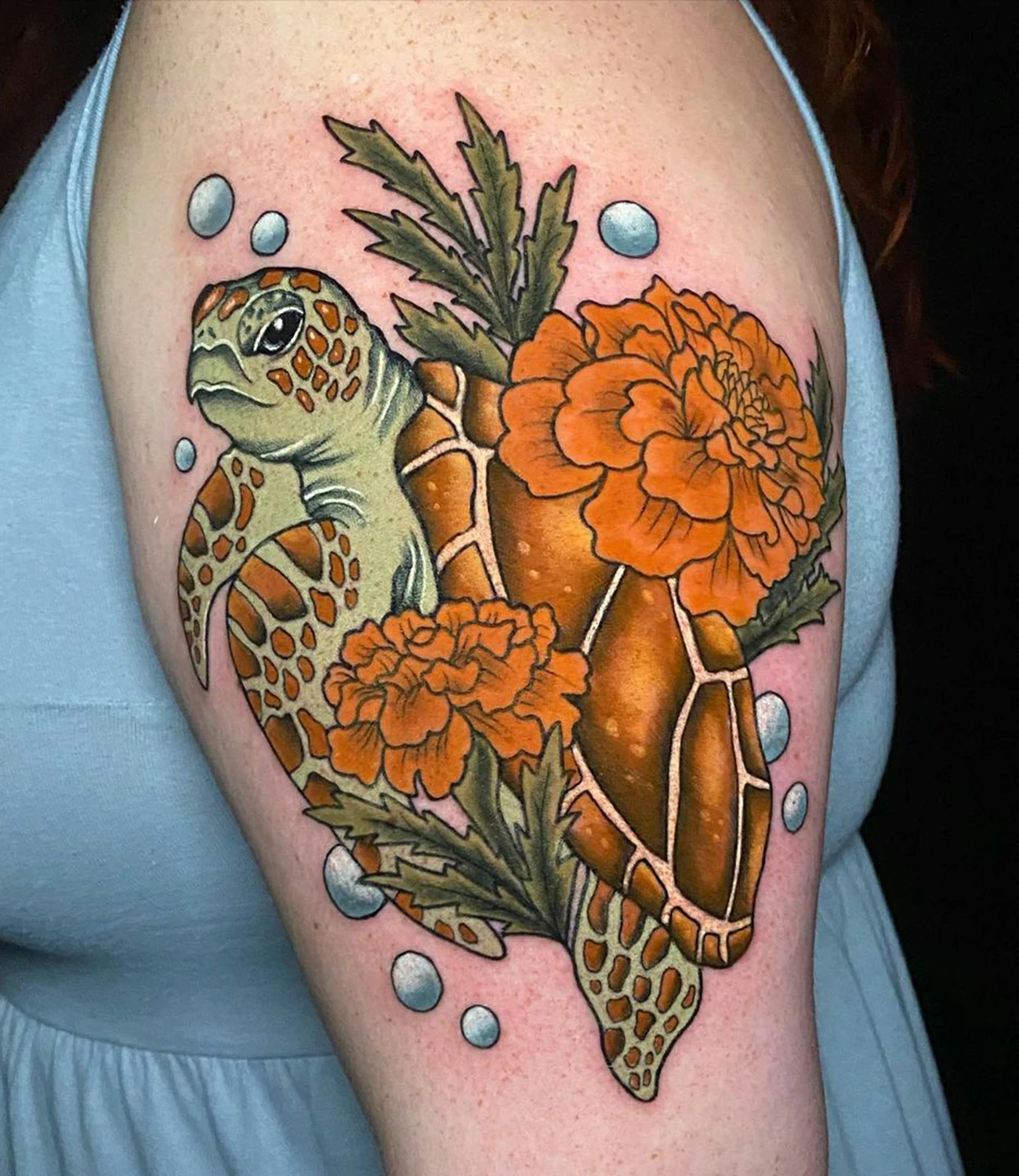 Sea Turtle Tattoo with Flowers
