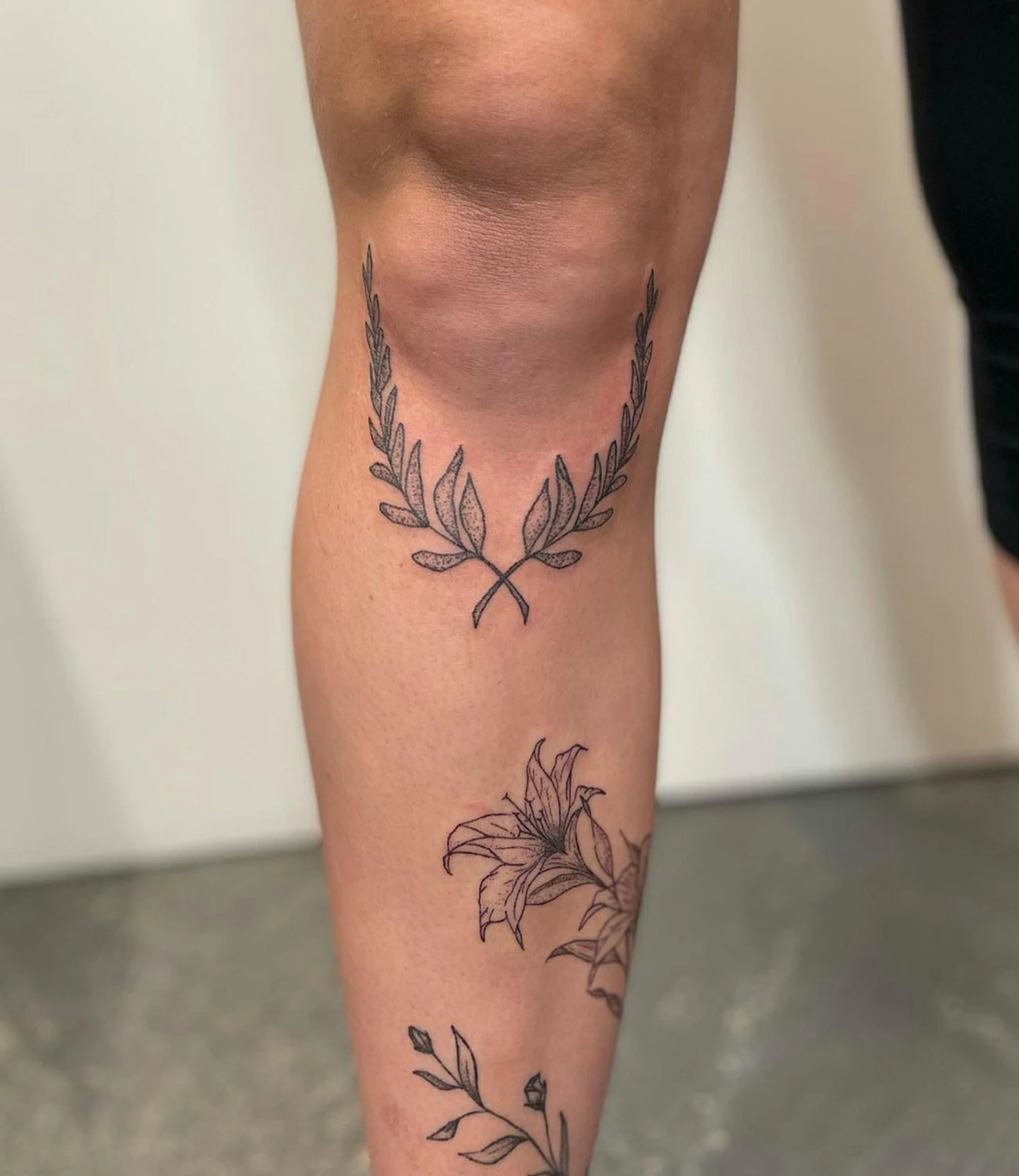 Olive Branch Knee Tattoo
