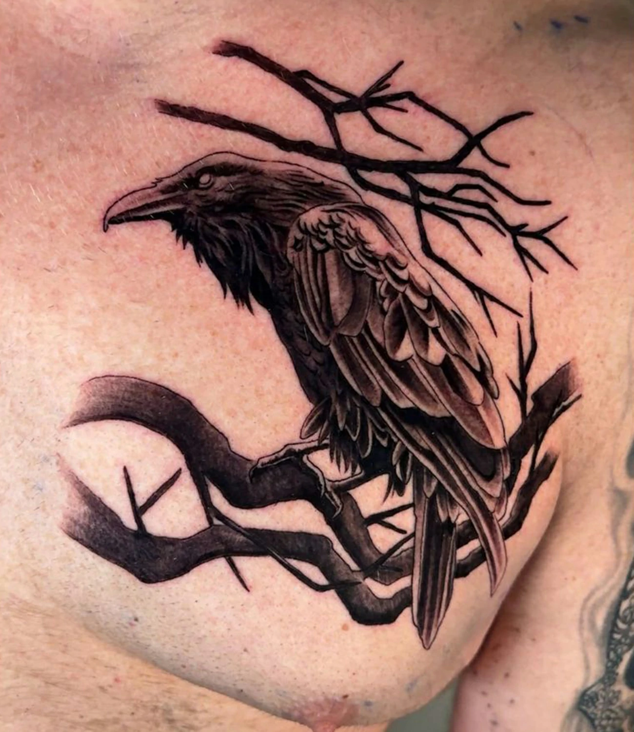 Sacred raven tattoo: A tattoo that highlights the sacred and spiritual symbolism of ravens.