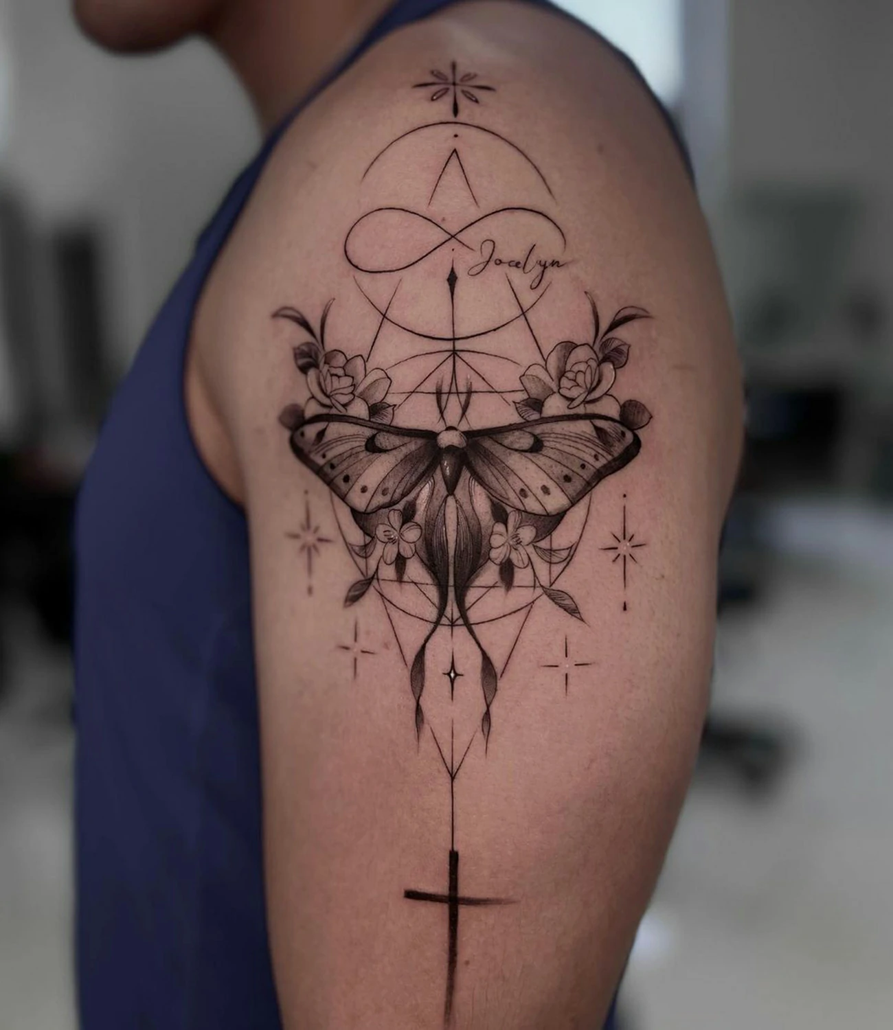 geometric luna moth tattoo