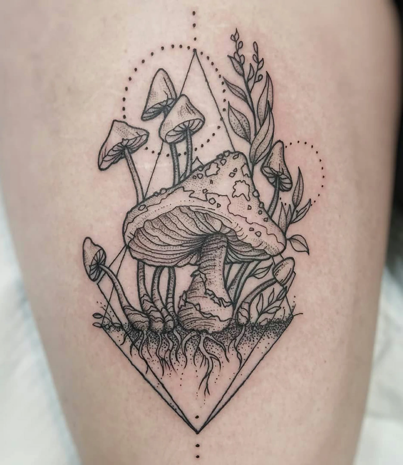 geometric mushroom tattoo