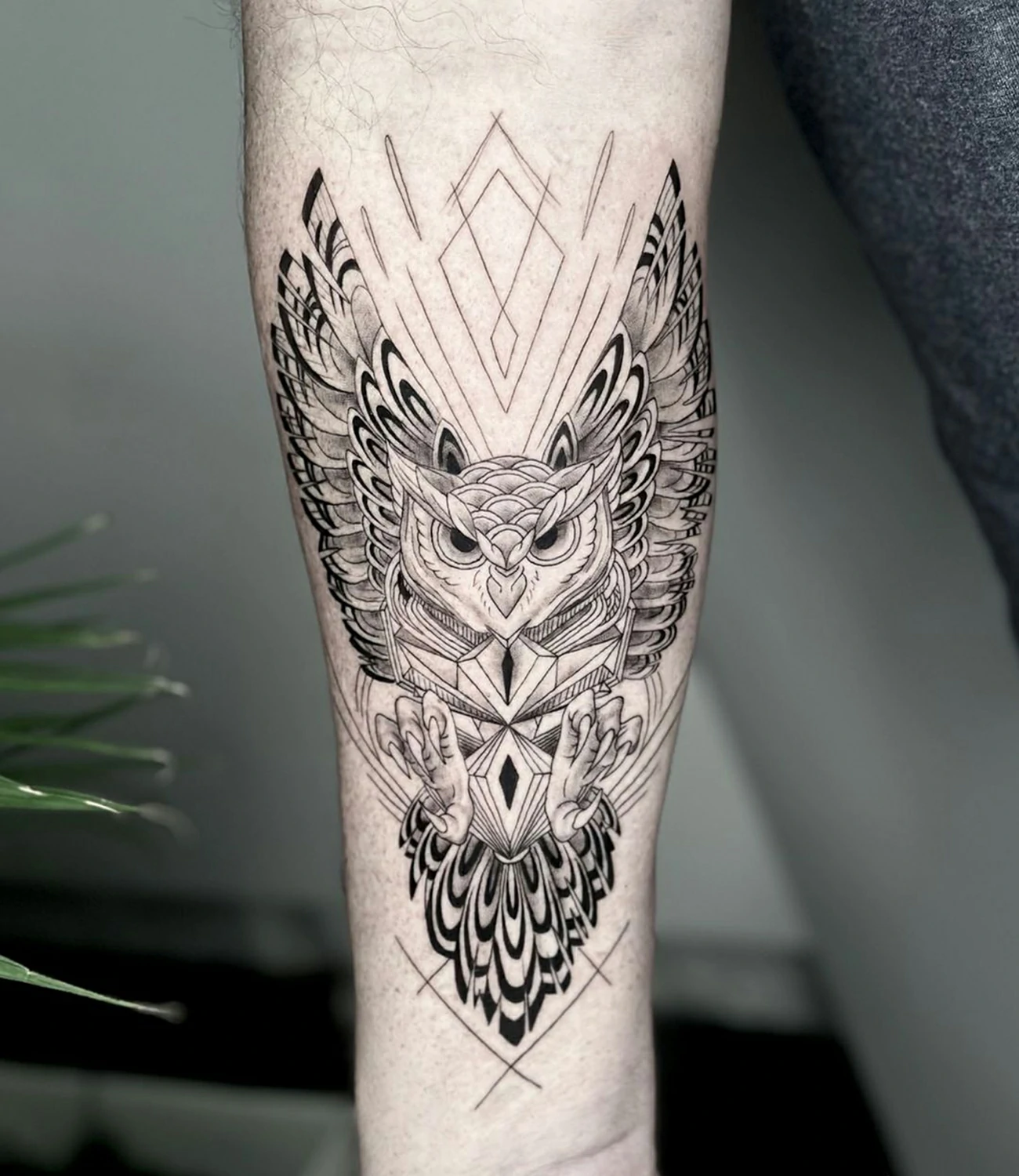 owl geometric tattoo