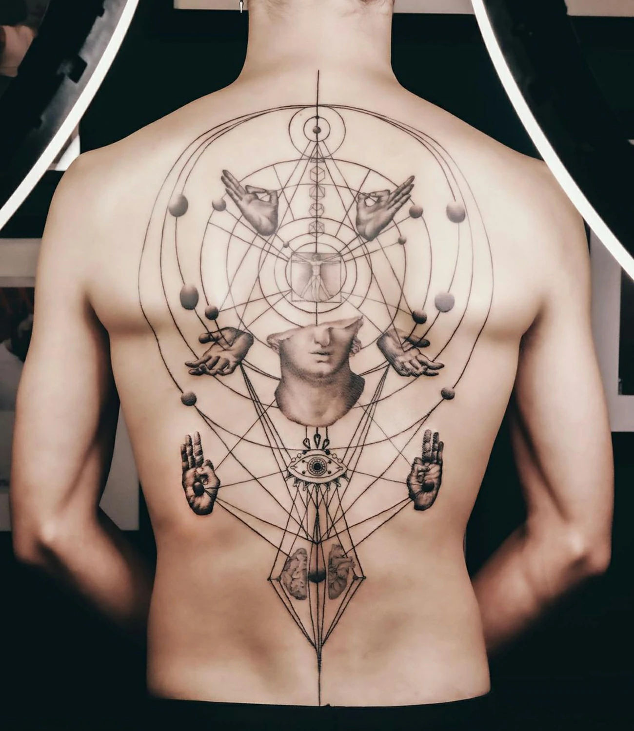 geometric back tattoo