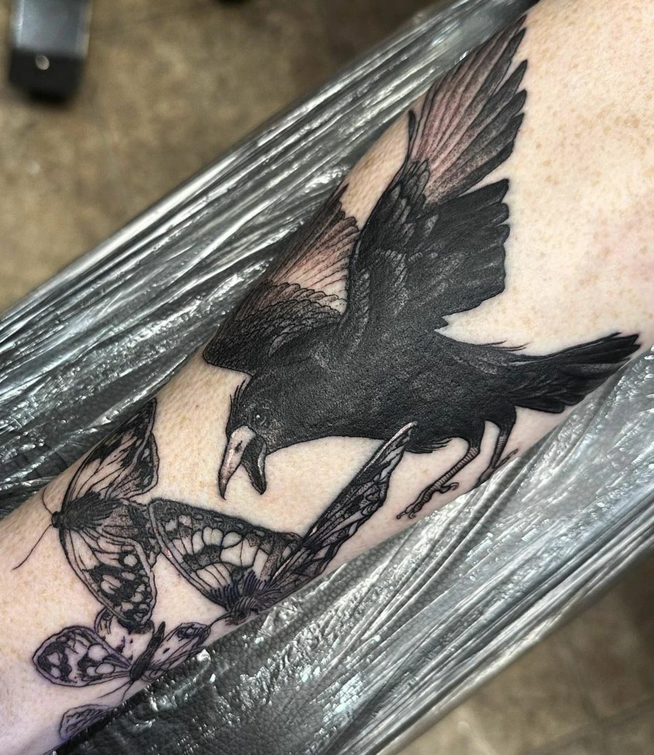 Crow and Butterfly Tattoo